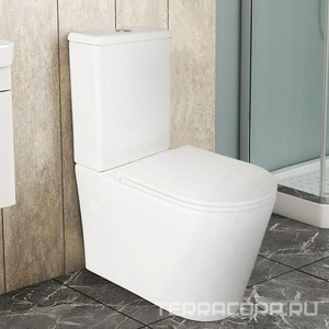 Унитаз приставной, с бачком, безободковый с сиденьем микролифт в компл., система смыва Tornado, белый Azario Conto AZ-T005BR