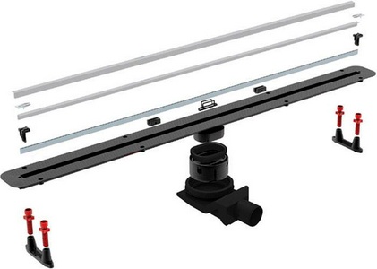 Дренажный канал 300мм, готовый компл, сифон d50 выход вбок, мокрый гидрозатвор, ножки, дизайн-вставка нерж.сталь, в компл., Slim ZZ Pestan Confluo Slim Line 13100024