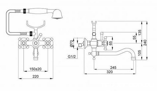 Смеситель для ванны, с поворотным изливом, лейка в компл., (цв.бронза),  ZZ Migliore Lady 18809