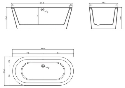 Ванна 1700x800xh600мм, отдельностоящая, слив-перелив, пробка слива цв.хром. в компл., (акрил цв.белый), BelBagno ZZ BelBagno Универсал BB202-1700-800