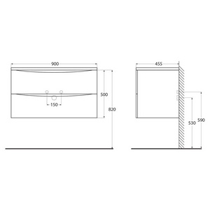 База под раковину подвесная с двумя выкатными ящиками, 900x450x500мм, без раковины, (цв.Rovere Vintage Bianco), Acqua ZZ BelBagno ACQUA ACQUA-900-2C-SO-RVB
