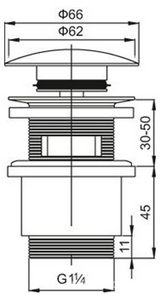 Пробка для сливного отверстия раковины, нажимная, "Click-Clack", G 1 1/4, для раковины с переливом, (цв. хром), Cezares ZZ Cezares Универсал CZR-SAT5-01
