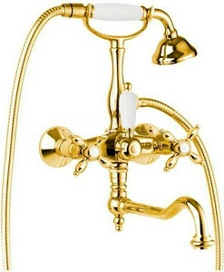 Смеситель для ванны, поворотный излив, шланг, лейка в компл., (цв. золото),  ZZ Cezares Nostalgia NOSTALGIA-VDF-03/24-M