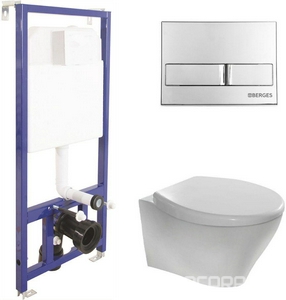 Комплект Berges Wasserhaus инсталляция для подвесного унитаза+ две кнопки хром (режим эконом)  + подвесной унитаз с сиденьем микролифт ZZ Berges Универсал 045213