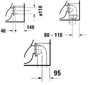 Унитаз напольный пристенный 370х570мм, без сиденья, для встр. в стену бачка, крепл. к полу в компл.,  ZZ Duravit Darling New 213909 20 00