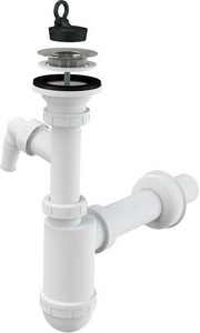 Сифон для умыв. c нерж. сеткой и пробкой, выход d-40, жесткая подводка, отвод для стир.машины AlcaPlast Универсал A41P