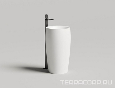 Раковина 470х470хh900мм, напольная, круглая, без отв.д/смес и перел., литой камень S-Sense глянец цв.белый, донный клапан Up&Down в компл.,  03 ZZ Salini Alda 130311G