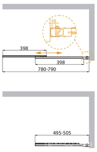 Штора на ванну, 2-х секц., раздвижная, (правая/левая), 800хh1500мм, (проф. хром, стекло 5мм прозрачное),  ZZ Cezares Slider SLIDER-VF-11-80/150-C-Cr