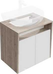 Тумба подвесная 60 см, 2 дверцы, без накладной раковины, корпус дуб/дверцы белые ZZ Kerama Marazzi PRO PRO.60.2\WHT