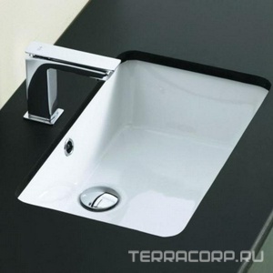 Раковина встраиваемая в столешницу снизу, прямоугольная 530х345мм, без отв. д/смесит., с переливом, без компл.крепл.арт.ACA001, (цв. белый), Gea ZZ ArtСeram gea GEL001 01; 00