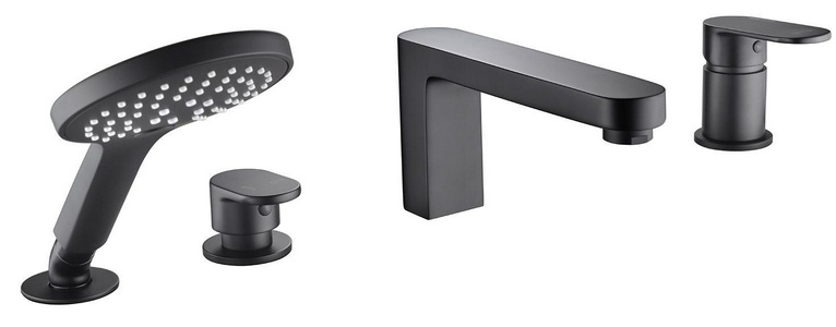 Смеситель на борт ванны, 4 отверстия Elbe, цв черный, ZZ Wasserkraft elbe 7455