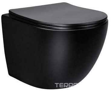 Унитаз подвесной безободковый, ультратонкое сиденье soft-close, черный матовый,  ZZ Vincea Globo VT1-14SMB