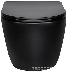 Унитаз подвесной безободковый, ультратонкое сиденье soft-close, черный матовый,  ZZ Vincea Globo VT1-14SMB