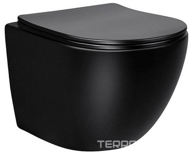 Унитаз подвесной безободковый, сиденье ультратонкое soft close, черный матовый,  ZZ Vincea Globo VT1-14MB