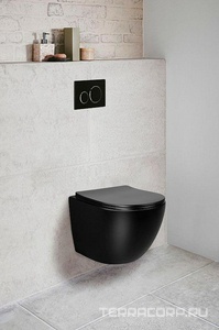 Унитаз подвесной безободковый, сиденье ультратонкое soft close, черный матовый,  ZZ Vincea Globo VT1-14MB