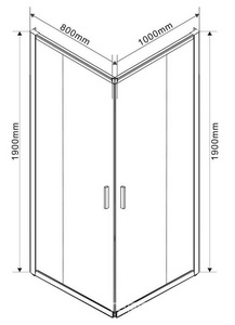 Душевой уголок 1000х800хh1900мм, прямоуг., правый/левый, (стекло прозрачное 6мм, фурн.цв.черный мат.),  ZZ Vincea Garda VSS-1G8010CLB