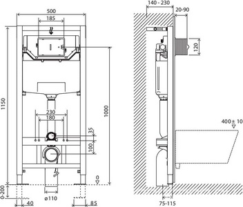 Инсталляция для подвесн. унитаза,1150х500х120мм, со смывным бачком скрытого монтажа, фронт.управл., крепёж в компл, без кнопки смыва, BelBagno 120 ZZ BelBagno Универсал BB001-120