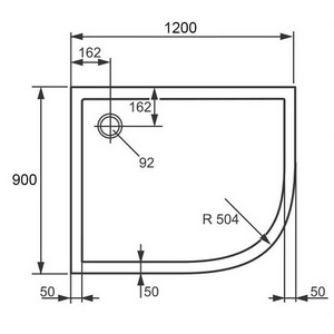 Поддон для душа 1/4 круга 1200х900хh40мм, угол слева, полимерный, усиленный, без ножек и сифона,  ZZ Huppe Huppe Purano 202147 055