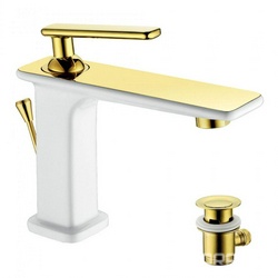 Смеситель для умывальника "MISTA", с донным клапаном, цв. белый/золото ZZ