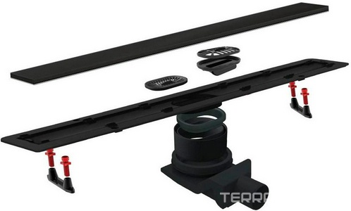 Дренажн.канал 550мм, готов.компл, сифон d50 вых.вбок,48л/мин, затвор(сухой/гидро), мин h монтаж 62мм, 2х стор.вставка цв.черный мат/под плитку, CFL ZZ Bettoserb Confluo Frameless Line 13701319-NEW