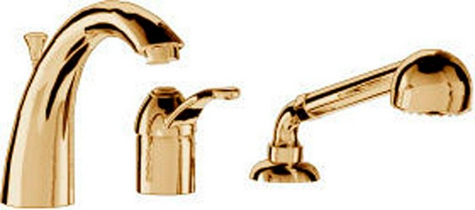 Смеситель для ванны встраиваемый в борт, на 3 отв., шланг, лейка в компл. (цв. золото)  ZZ 3M Miss 1665  DD