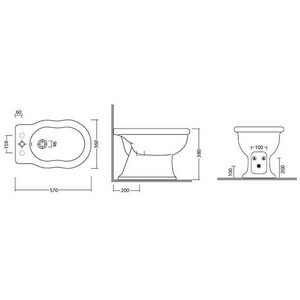 Биде напольное 380х570мм, с 1 отв.д/смесит., БЕЗ компл. крепл. арт. TWBRF109-хх,  ZZ TW Collection Bristol TWBR06bi*1