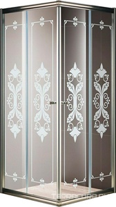 Душевой уголок 900х900хh1950мм, квадратн., две раздвижные двери (ст.прозр. с матов.рис. 6мм, фурнитура цв.бронза), Giubleo ZZ Cezares Giubileo GIUBILEO-A-2-90-SCORREVOLE-CP-Br