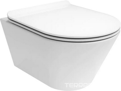 Подвесной унитаз, безободковый, БЕЗ крышки-сиденья, крепеж в комплекте, белый Kerama Marazzi Plaza PLMR.wc.02/KMPMWc53GWh2