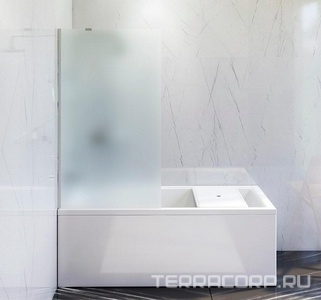 Шторка неподвижная на борт ванной  80*140 см, стекло матовое, пофиль хром, ZZ AMPM Gem W90BS-080-140CM