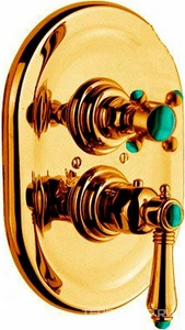 Смеситель для душа с термостатом и запорным ветилем (внешняя часть) для скрытого монтажа (цв.гальван.золото, Rubino Tagliato Cut Rubin) Le Pietre ZZ Nicolazzi Extra Lusso 4909 GB 09