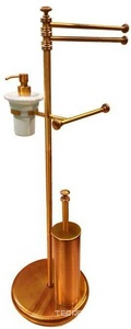 Стойка напольная с двойным полотенцедержателем, керамическим дозатором, держат. т/б и ёршиком (цв.бронза/керамика)  ZZ TW Collection Harmony TWHA004br