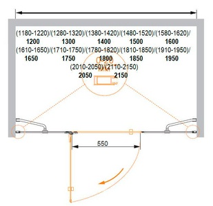 Дверь в нишу 1500 (1480-1520)х1950 мм, вход 550мм, с 2мя неподв.сегментами,"Правая" петли справа, (стекло хром. 6мм, фурн/хром),  ZZ Cezares Bergamo BERGAMO-W-B-13-30+60/60-C-Cr-R