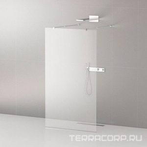 Душевая перегородка 900хh1950мм, для 2-х стороннего входа, (стекло прозрачное 8мм, поперечные кронштейны 750-1050мм, фурнит. цв.хром),  ZZ Cezares Liberta LIBERTA-L-2-90-C-Cr