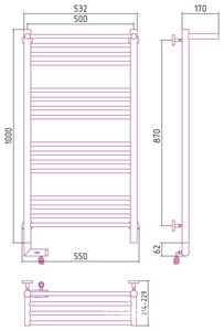 Полотенцесушитель " 2,0 с полкой" 1000x500 мм, электрический, пульт управ. слева, в комплекте 4 телескоп.кроншт. хром ZZ Сунержа Богема 00-5206-1050