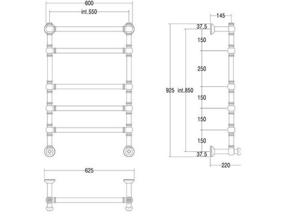 Полотенцесушитель 600(665)хh930х220мм, подвод воды int.550, (цв. хром), краны, крепеж в комплекте (ГВС, 6 bar), Margaroli  KL Margaroli Armonia 9-464/5/600 CR