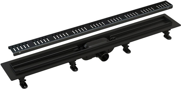 Универсальный водоотводящий желоб 650 мм, с порогами, с решеткой и опорами 10BLACK-650, (AG101101650) цв.черный ZZ AlcaPlast APZ APZ10BLACK-650M