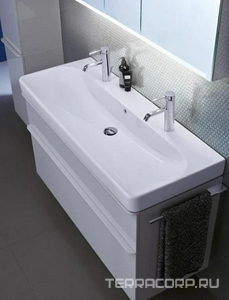 Раковина 1200х480хh85(165)мм, подвесная / накладная, с 2-мя отв.д/ 2-х смесителей, с переливом, (без креплений),  ZZ Geberit Smyle 500.253.01.1