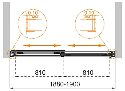 Штора на ванну, 2 сдвижных стекла, 190(188-190)хh145см, (вход 81см), установка в нишу, (проф.цв.хром, стекло 6мм прозр.),  ZZ Cezares Tandem-Soft TANDEM-SOFT-VF-2-190/145-C-Cr-IV
