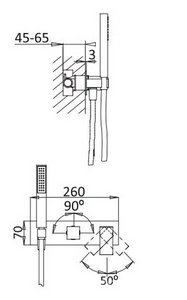 Смеситель для ванны, встраиваемый в стену, лейка, шланг в компл., (цв.черный матовый),  ZZ Cezares Porta PORTA-VDM2-NOP