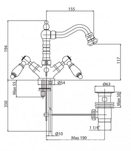 Смеситель для биде, с д/к, (цв. бронза, ручки белые),  KL Cezares First FIRST-BS2-02-Bi