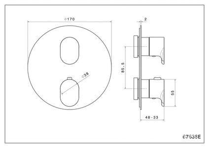 Встраиваемый термостатический смеситель для душа  с регулировкой температуры, матовый черный ZZ Kerama Marazzi OLE 67638EKM.01.093
