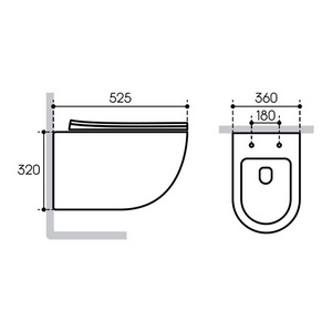 Компл.: унитаз подвесн.,безободк.,525х360мм,цв.белый глянц., сиденье с микролиф,,инстал. д/унит., крепёж, клавиша смыва Quadrado цв.хром,  ZZ Aqueduto Cone AQDS017