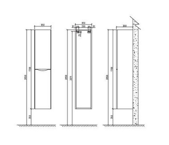 Шкаф подвесной с двумя распашными дверцами, ПЕТЛИ СПРАВА, две полки внутри, 350х350хh1700мм, (цв.Rovere Bianco),  ZZ BelBagno Ancona ANCONA-N-1700-2A-SC-WO-R