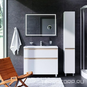 Зеркало , 100 см, с контурной Led-подсветкой, часами и косметическим зеркалом, ZZ AMPM Gem M91AMOX1003WG