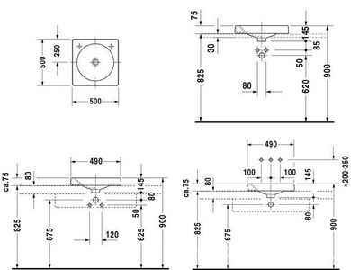 Раковина 500х500h75мм, без отверстия д/смесит., (крепл. в компл.)  ZZ Duravit Architec 032050 00 00