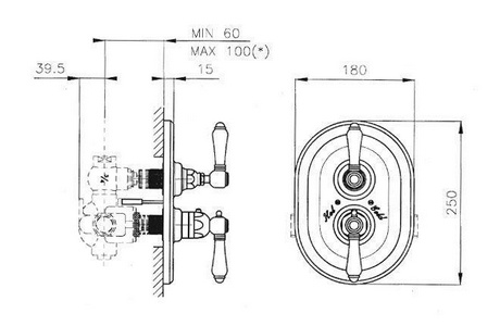 Смеситель для душа с термостатом и запорным ветилем (внешняя часть) для скрытого монтажа (цв.гальван.золото/ручка ), Nicolazzi ZZ Nicolazzi El Capitan 4909 GB 69