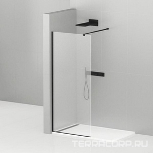 Душевая перегородка 1000хh1950мм, правая/левая, (стекло прозрачное 8мм, поперечный кронштейн 700-1050мм, фурнит. цв.черный матовый),  ZZ Cezares Liberta LIBERTA-L-1-100-C-NERO