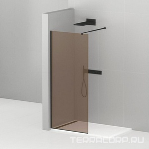 Душевая перегородка 900хh1950мм, правая/левая, (стекло цв.бронза 8мм, поперечный кронштейн 700-1050мм, фурнит. цв.черный),  ZZ Cezares Liberta LIBERTA-L-1-90-BR-NERO