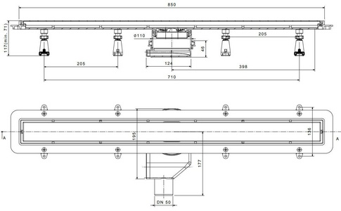 Линейный трап 850 мм Confluo Premium Gold White Glass Line ZZ Pestan Confluo Premium Line 13100124