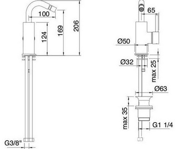 Смеситель для биде, круглый корпус, с д/к, (цв. хром),  ZZ 3M X-Change Mono 7520 CC
